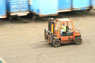 forklift in motion