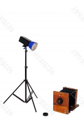 Studio flash and retro camera