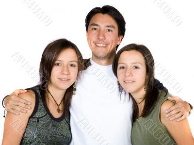 casual guy with twin sisters