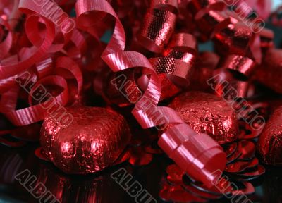 Foil Covered Valentine Chocolates and Ribbon