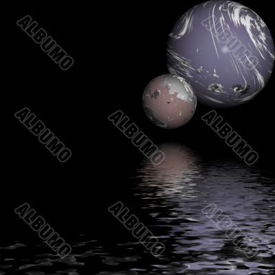 moody planets over water