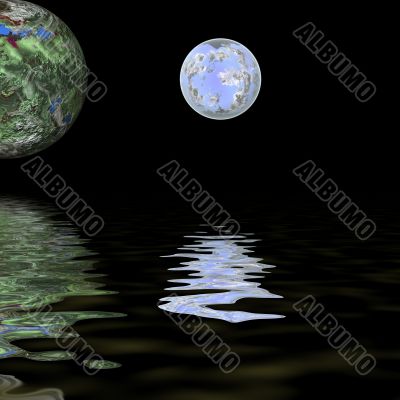 green ball over water green ball over water