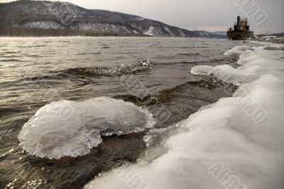 Northern, Siberian river in the winter.