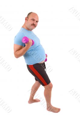 Overweight man doing exercises