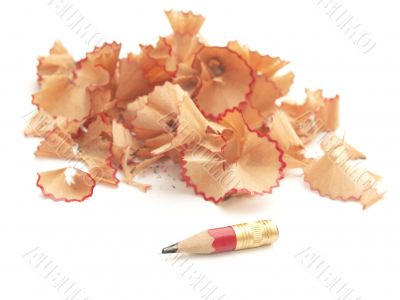 Sharpened pencil and wood shavings