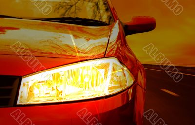 Red Sport Car on a HighWay