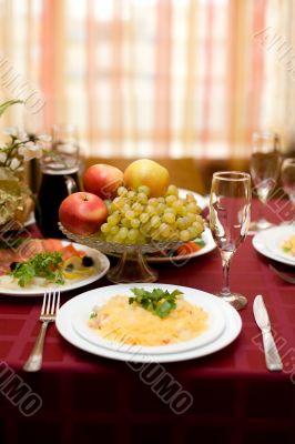 Fine table setting in gourmet restaurant. Close-up