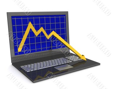 Laptop. The concept of financial falling. 3D image.