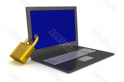 Laptop. The concept of information safety. 3D image.