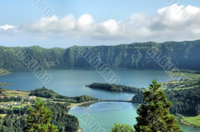 Lakes in a volcanic crater