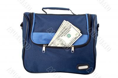 Blue handbag with money Blue handbag with money