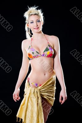 sweet smile blonde woman in bikini