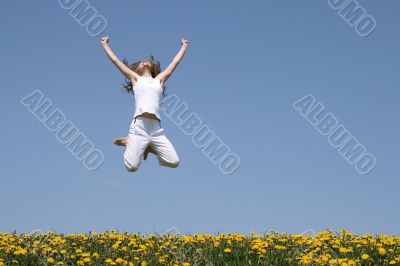 Girl in a jump, looking up Girl in a jump, looking up