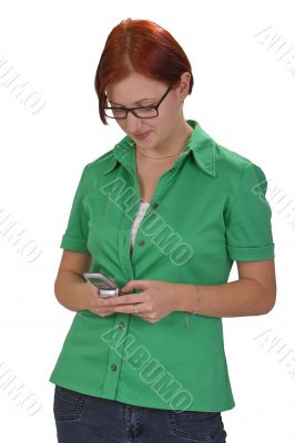 Teenager checking her mobile phone