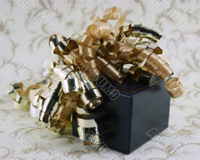 Blue Box with Curly Gold Ribbons