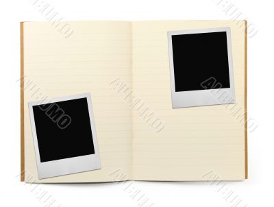 exercise book and two photo frames