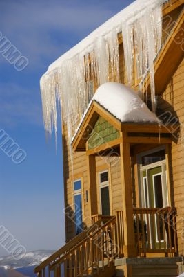Large icicles on Townhouses after heavy snowstorm