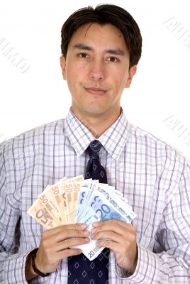 business man holding euro notes