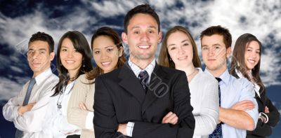 confident business man and his business team