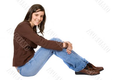 beautiful girl portrait on the floor