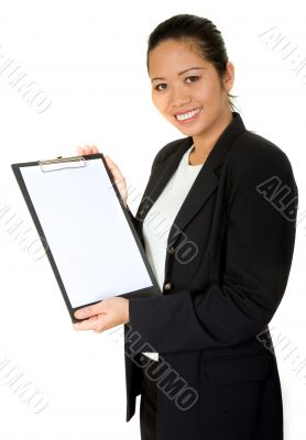 asian business woman showing a folder