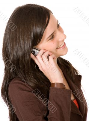 beautiful girl smiling on the phone