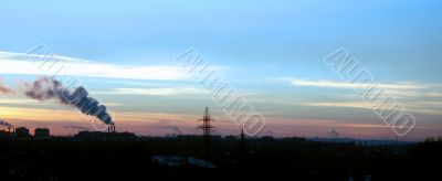 panorama of the city on sundown