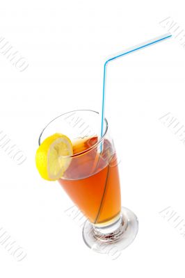 Tea with a straw and the slice of lemon Tea with a straw and the slice of lemon