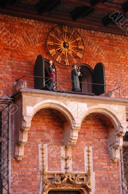 ancient clock at krakow university tower