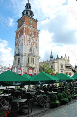 ancient clock at krakow cityhall tower