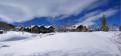 Panorama: rolling hills, conifers and large homes