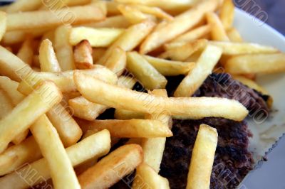 Fries on meat
