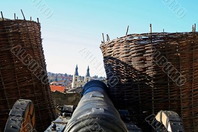 cannon pointed at the old town