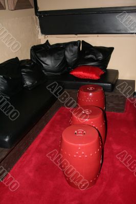 Black Leather and Red Leather Tables