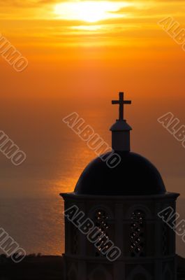 Church in Santorini at sunrise