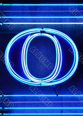 The letter `O` in neon
