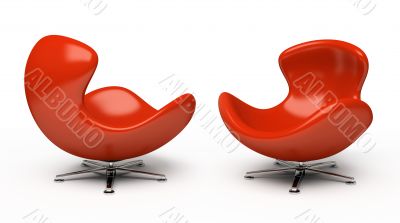 Leather red armchair (right and left view) isolated on white bac