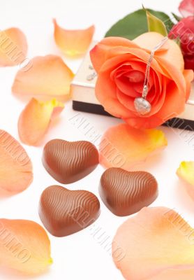Valentines chocolates and roses
