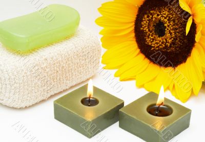 Relaxing spa scene with body products