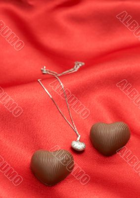 Valentines heart chocolates with necklace