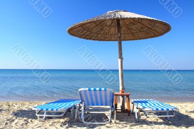 beach umbrella and chair