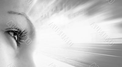 Women`s eye - looking forward.Isolated on white.