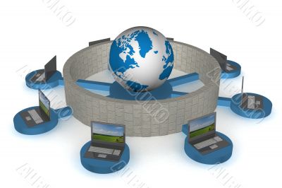 The protected global network the Internet. 3D image.