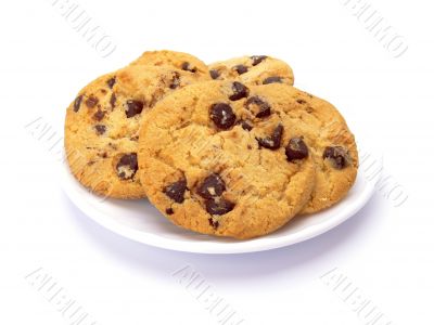 Chocolate chip cookies isolated on white