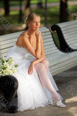 Attractive bride looking pensive