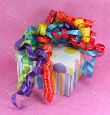 Gift Box with Colorful Curly Ribbons