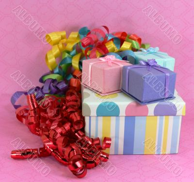 Pile of Gifts on Pink Background