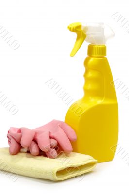 Spray Bottle with pink Gloves