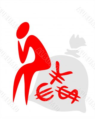Person and bag with money
