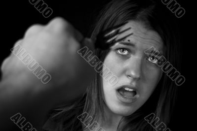 Girl intimidated with a fork Girl intimidated with a fork